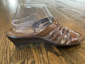 Earth Spirit Classics "Ginny" Brown Leather Weave Wedge Sandals Women's Size 9.5 - Picture 1 of 18