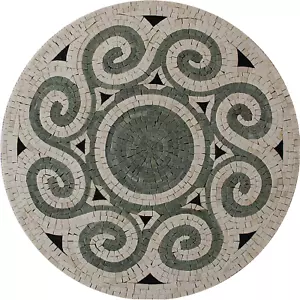 Marble Mosaic ROUND Garden TILE ART WAVES 24 Inches Diameter - Picture 1 of 1