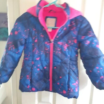 GIRLS Canyon River Gray/white/pink Bubble Puffer Jacket Hood Size 6 Water Res - Image 1 of 4