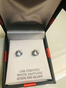 Lab Created weißer Saphir Sterlingsilber Ohrstecker - neu in Box - Bild 1 von 5