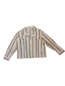 Chico's Denim Jacket Trucker Cotton Blend Stretch  Striped Sz 3 - Picture 1 of 8