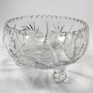 Vintage Saw Tooth lead crystal cut glass 3-footed bowl with pinwheel pattern - Picture 1 of 4