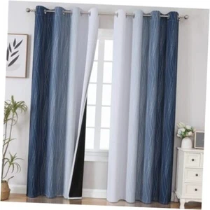 Blackout Curtains for Bedroom 52W x 84L/2 Panels Navy Blue and Greyish White - Picture 1 of 7