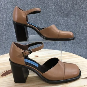 Reaction Kenneth Cole Sandals Womens 6.5 Ankle Strap Pumps Brown Leather Heels - Picture 1 of 20