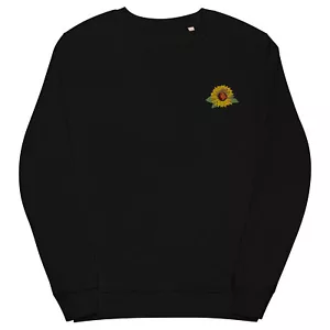 Stylish Unisex Organic Sweatshirt with Beautiful Embroidered Sunflower Design - Picture 1 of 16