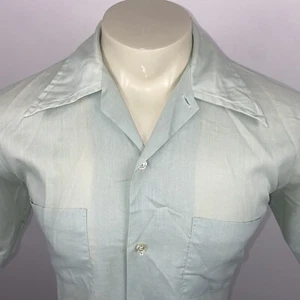 Vintage 60s Button Shirt Disco Butterfly Collar Camp Rat Pack MCM Mens Medium - Picture 1 of 9