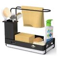 Kitchen Sink Caddy,Sink Organizer Large With Higher Towel Rack And Drain Tray -