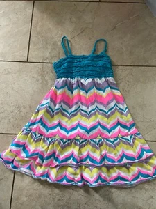 Justice Sundress Dress Girls Chevron Square Neck Sleeveless Tiered Ruffle Size 8 - Picture 1 of 3