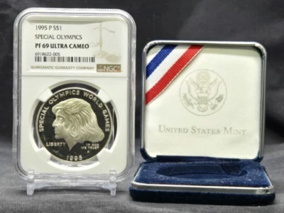 1995 P SPECIAL OLYMPICS - $1 - NGC PF69 UC - .999 SILVER COIN - BROWN LABEL - Image 1 of 4
