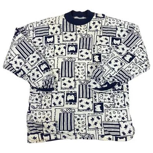 Vintage 80s 90s White Blue Etam Graphic Patterned Sweater Jumper Pullover L 16 - Picture 1 of 3