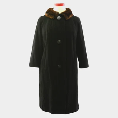 50s Vintage Cashmere Swing Coat Womens M L Mink Fur Collar Bracelet Sleeve Mod - Image 1 of 4