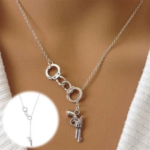 Necklace New Punk Creative Pistol Alloy Fashion Man for Women Handcuffs Pendant - Picture 1 of 8