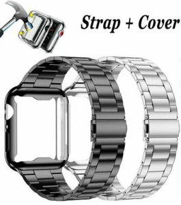 Metal iWatch Strap Band+Full Screen Case For Apple Watch Series 8 7 6 5 4 3 2 SE - Picture 1 of 19
