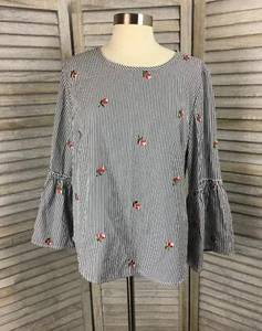 Top Kontrol Rayas Manga Campana Talla L Bordado Rosas Pin Up Retro Primavera - Imagen 1 de 6