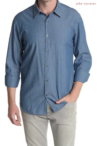 JOHN VARVATOS STAR USA NWT $148 L/S WOVEN COTTON INDIGO SHIRT. SZ XL - Picture 1 of 9