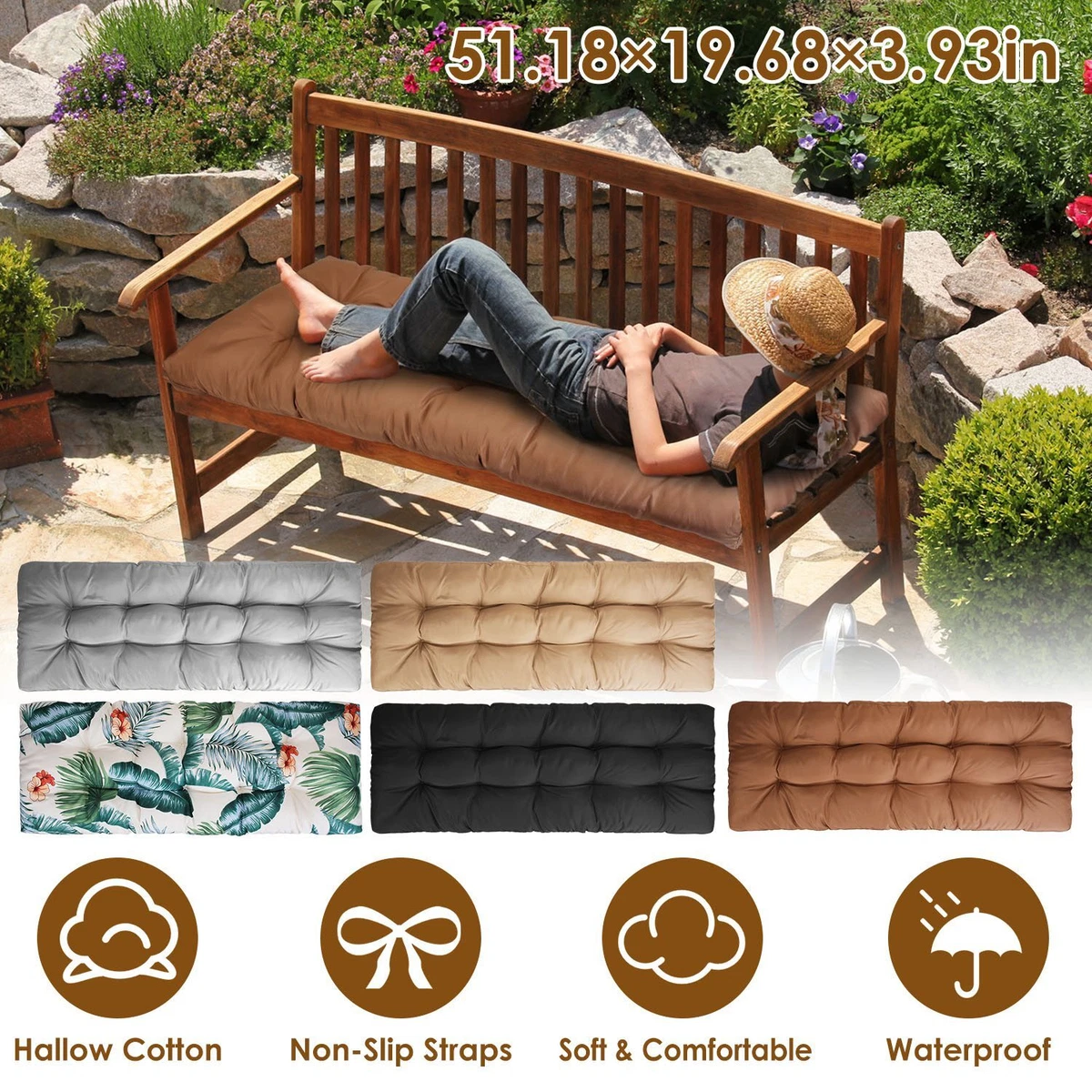 Cojín De Banco De 2 Pulgadas De Grosor, Cojín De Asiento Suave Para Ventana De Jardín, Cojín De Sofá Lavable Para Exteriores, Tapete De Asiento Antideslizante Para Patio, Columpio, Tatami (naranja