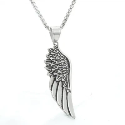 Angel Wing Jewelry Necklace Eagle Wings Punk Feather Stainless Steel Pendant - Image 1 of 4