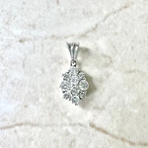 0.85 CT 18K Vintage Diamond Cluster Pendant - Solid 18K White Gold Pave Pendant - Picture 1 of 5