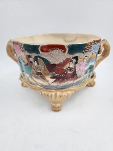 JAPANESE ASIAN SATSUMA MORIAGE STYLE FOOTED PLANTER - Picture 1 of 8