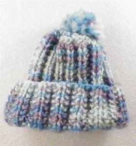 Hand Knit Baby Boy Hat Blue Turquoise Purple New - Picture 1 of 4
