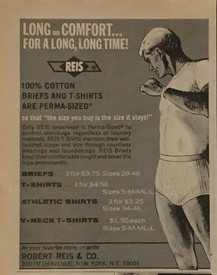 Cuecas e camisetas 1968 Reis IMPRESSÃO ANÚNCIO VINTAGE DÉCADA DE 1960 Robert Reis 5th Ave NYC - Imagem 1 de 4
