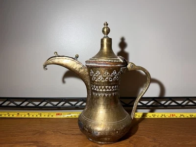 Antique Arabic Brass Dallah Coffee Tea Pot Decorative Patina - Image 1 of 4