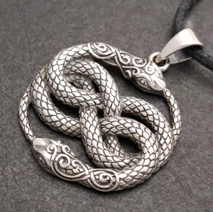 Anhänger Silber 925 Auryn Symbol Schlange 40 mm x 29 mm Sterlingsilber mit Band - Bild 1 von 7