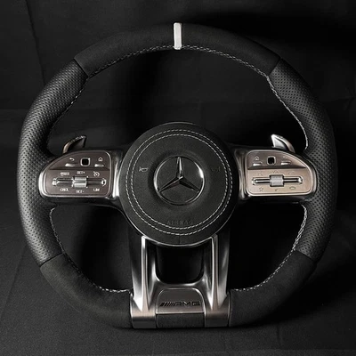 Mercedes Alcantara AMG Lenkrad NEU - weiße Akzente - ohne Codieren - Bild 1 von 4