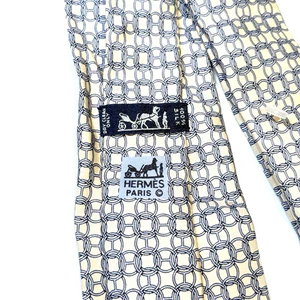 Hermes Beige Taupe Basketweave Geometrische Seidenkrawatte Frankreich  - Bild 1 von 3