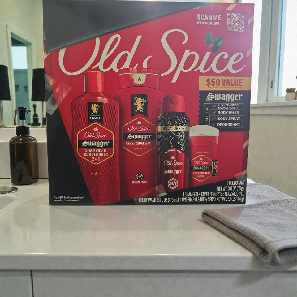 Old Spice 男士假日礼品包,Swagger 香味,沐浴露,不含铝 — 第 1/1 张图片