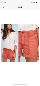 Anthropologie The Wanderer Utility Shorts Casual Active 26 Coral Orange NWT - Picture 1 of 9