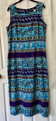 Sag Harbor Midi Sleeveless Shift Dress Tropical Tribal Floral Print Size 14 - Image 1 of 4