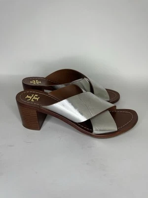 Tory Burch Zapatos Sandalias Tacones Deslizables Plateados Cuero Correas Mujer Talla 8M  Foto 1 de 4