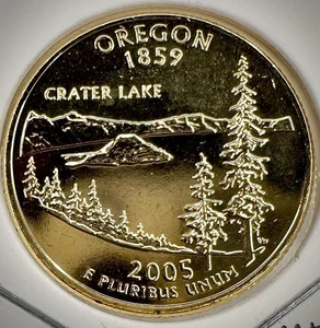 2005-D Oregon, Layered 4x: 24k GOLD, Brilliant Au Luster, Layered On Mint 25C - Picture 1 of 4