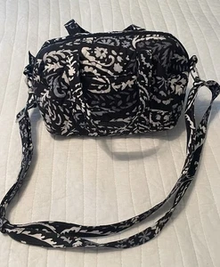 Vera Bradley Mini Original Duffel Crossbody Small Black Paisley Floral Purse 8” - Picture 1 of 12