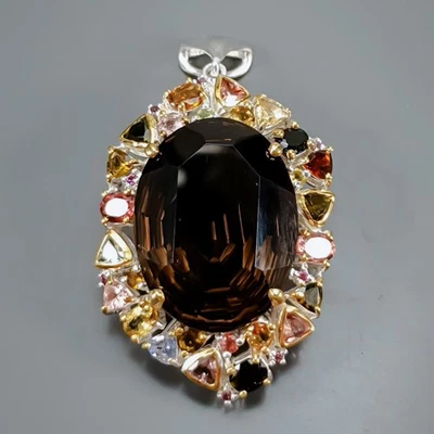 Handmade 42 ct+ Natural Smoky Quartz Pendant 925 Sterling Silver  /NP52233 - Image 1 of 4