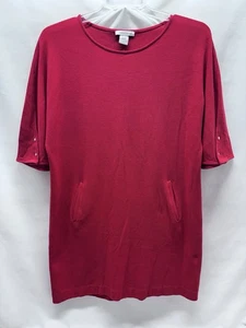 Joan Vass Womens Size L2 Red Dress Cotton Crew Neck Short Sleeve W Pockets - Picture 1 of 8