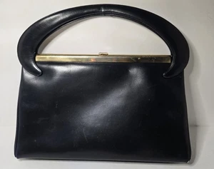 Bolso de mano vintage de cuero negro de los años 50/60 hecho en Francia para Bloomingdales único - Imagen 1 de 19