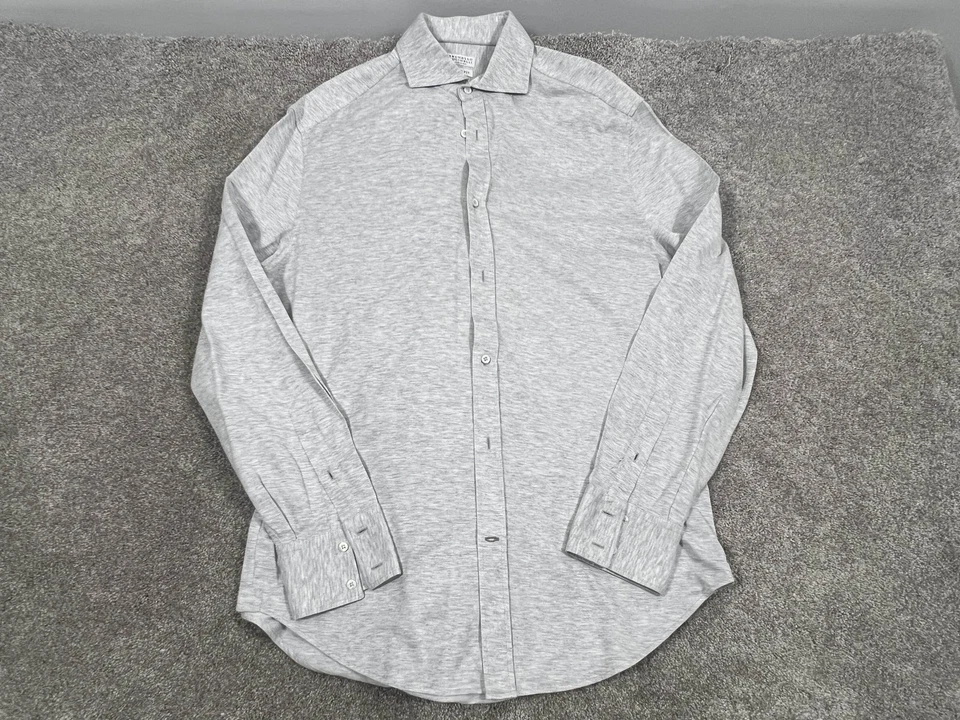 Camisa Brunello Cucinelli Para Hombre 54 Gris Calce Básico Manga Larga Botón Delantero Italia Foto 1 de 4