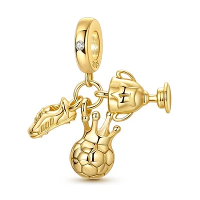 MULA Original 925 Sterling Silber Charm Goldene Krone Fußball fit Damen Armband - Bild 1 von 4