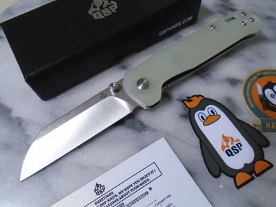 QSP Penguin V2 Pocket Knife Folder D2 Natural Jade G10 QS130V2-G1 Sheepsfoot New