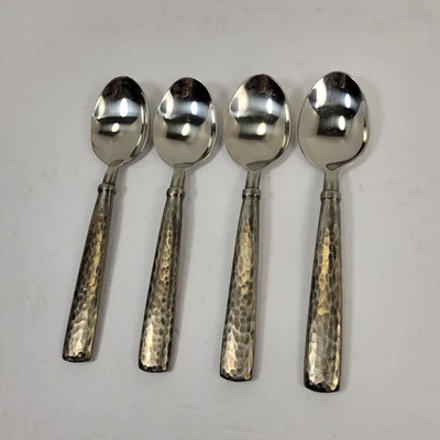 Cubiertos Pottery Barn 4 cucharaditas PBN41 acero inoxidable martillado pesado 18/10 Foto 1 de 4