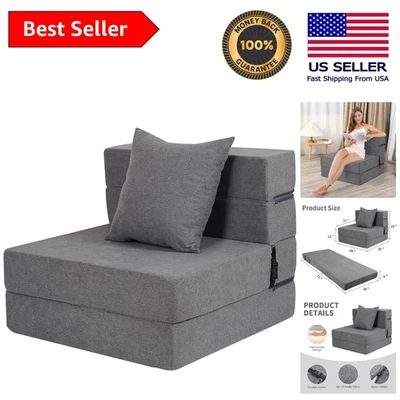 Elegant Dark Grey Folding Sofa Bed with High-Density Foam for Ultimate Comfort - Image 1 of 4