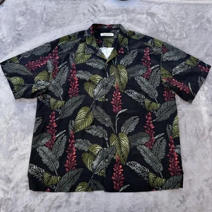 Tommy Bahama Shirt Mens 2XL Black Silk Hawaiian Tropical Leaf Floral Camp Aloha - Picture 1 of 9