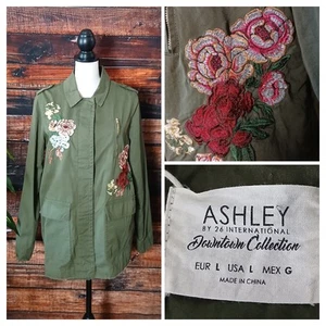 Ashley 26 International Jacket Large Embroidered Military Olive Green Cargo NWT - Picture 1 of 12