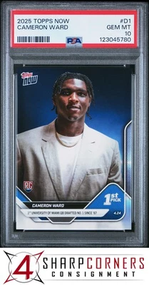 2025 TOPPS NOW #D1 CAMERON CAM WARD RC PSA 10 - Image 1 of 4