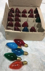 Vintage C7 25 Stk. Weihnachten Ersatzbirnen Transluzent Neu im Karton Multi UNGETESTET - Bild 1 von 11