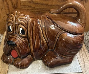 Vintage BASSET HOUND DOG Ceramic COOKIE OR TREAT JAR 1970'S VGC So Cute! - Picture 1 of 11