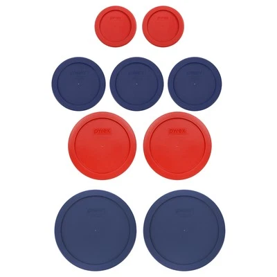 Juego de tapas de almacenamiento Pyrex: (2) 7202 piezas 1 taza rojo amapola, (3) 7200 piezas 2 tazas azul, (2) Foto 1 de 4