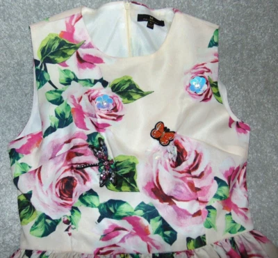 Girls Party Dress M Collection Floral Ivory Sleeve Less Medium Polyester Zipper - Image 1 of 4